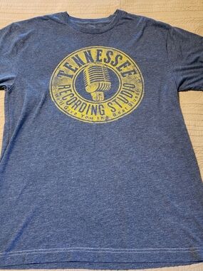 Source Unknown Blue Heather Tee with Yellow Tennessee Recording Studio Logo
